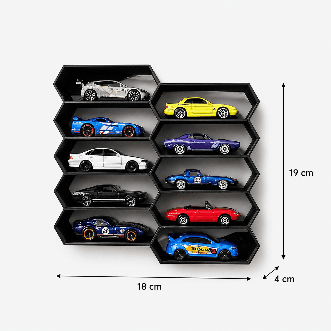 10-Car Hexagon Hot Wheels Display Rack