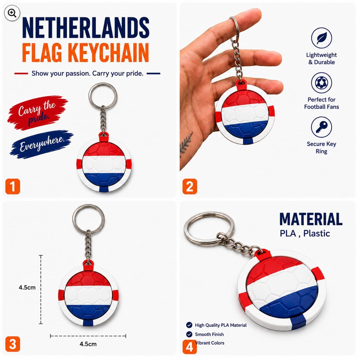 Netherlands Spinner Football Keychain